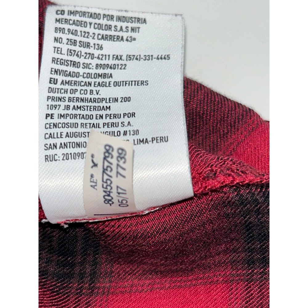 American Eagle Red Black Plaid Flannel Shirt Boyfriend Fit Soft Grunge Size M - Picture 10 of 11